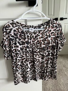 CAbi Leopard-Print Short Sleeve Tee in Brown, Black & White XS